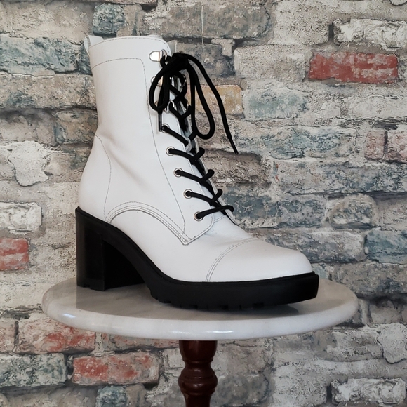 Marc Fisher Shoes - MARC FISHER FLANIE Boots Lace-Up Combat White 8
